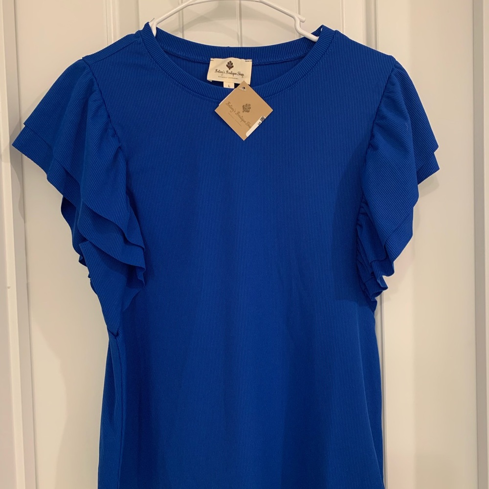 Blue Ruffle Sleeve Top